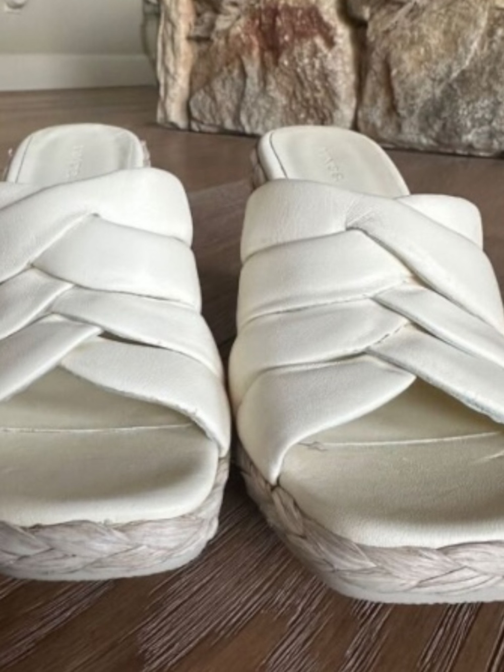 Vince Gilian Espadrille Wedge Sandals Size 9 Cream Woven Leather Square Toe - Picture 3 of 12